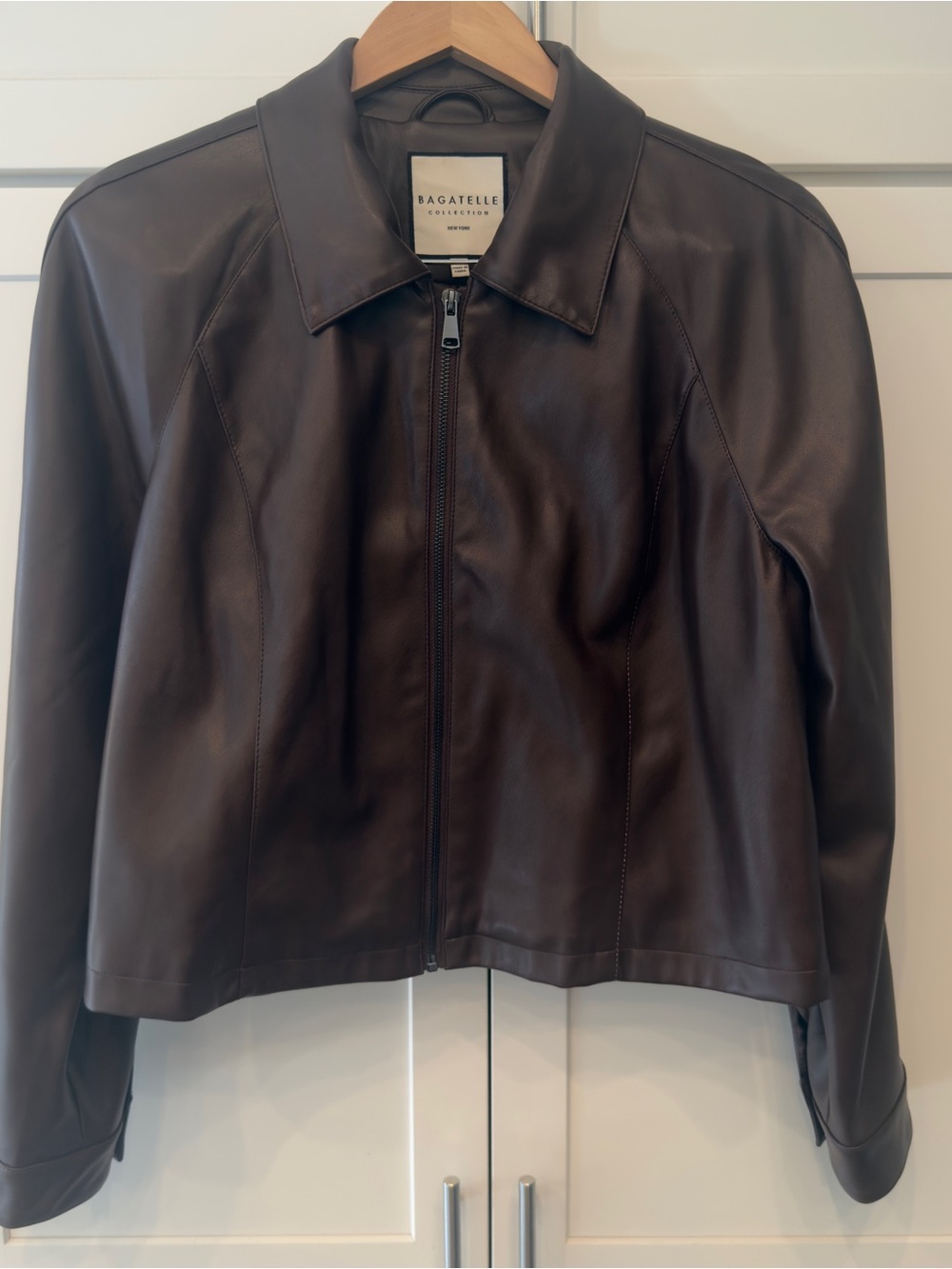 Bagatelle Chocolate Brown Faux Vegan Leather Zip Jacket - Size XL Excellent